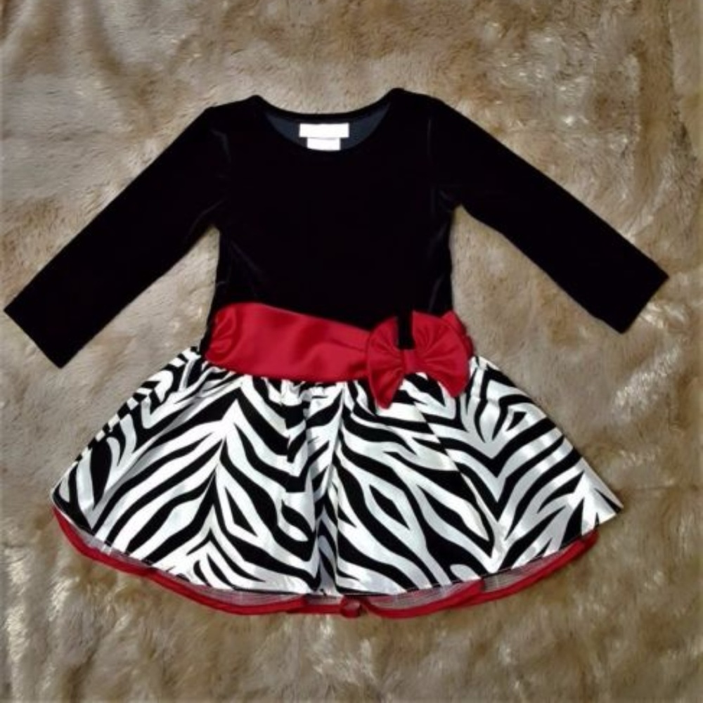 Bonnie BabyGirl Dress Black/White/Red Zebra 18M